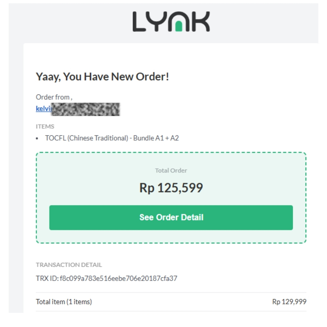 Real purchase proof for Chinese Vocab Quest HSK bundle